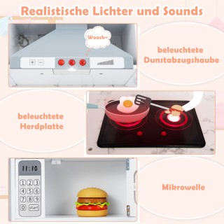 Costway Παιδική Ξύλινη Κουζίνα με Φωτισμό, Ήχο, Διανομέα Νερού, Πλυ...