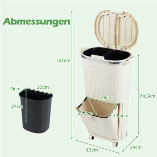 Costway Δοχείο Απορριμμάτων 38L με 2 Αποσπώμενους Κάδους, Καπάκι, Π...