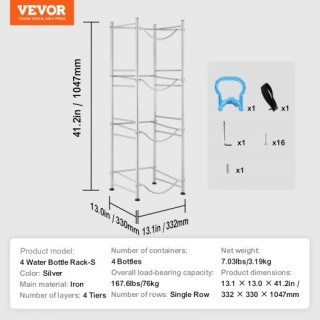 Ράφι Νερού VEVOR 4 Επιπέδων για 4 Μπουκάλια Ασημί 5JLTZSSTSTZCDLP1WV0 Ράφι Νερού VEVOR 4 Επιπέδων για 4 Μπουκάλια Ασημί 5JLTZSSTSTZCDLP1WV0