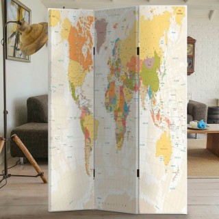 BAKAJI  Παραβάν 3 Πάνελ με Εκτύπωση Μπρος-Πίσω Υδρόγειος Χάρτης Δια...