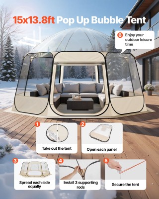 VEVOR Διαφανές Popup Σκηνή Bubble, 4.58 x 4.32 μ - Πανοραμική Σκηνή...