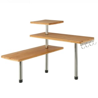 BAKAJI  Γωνιακό Ράφι Κουζίνας με 3 Ράφια από Ξύλο Μπαμπού και Ατσάλ...