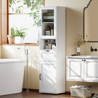 HOMCOM Στήλη Μπάνιου από Ξύλο με 2 Ντουλάπια, Συρτάρι και Ανοιχτό Ρ... HOMCOM Στήλη Μπάνιου από Ξύλο με 2 Ντουλάπια, Συρτάρι και Ανοιχτό Ρ...