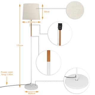 BAKAJI  Λάμπα Δαπέδου Μοντέρνου Σχεδιασμού με Καπέλο E27 Ύφασμα Ξύλ...