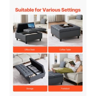 VEVOR Στρογγυλός Δερμάτινος Οθωμανός με Αποθήκευση για Σαλόνι PGJDF...