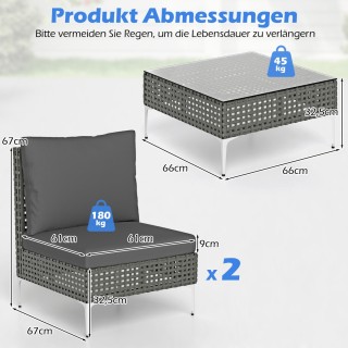 Costway Σετ Μπαλκονιού Rattan 3 Τεμαχίων με Καρέκλες και Τραπέζι σε...