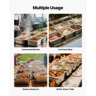 VEVOR 6 Ανοξείδωτα Τηγάνια Ξενοδοχείου 1/6, Βάθους 4 ιντσών 16FCCPB...