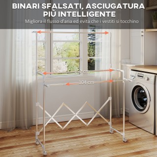HOMCOM Πτυσσόμενη Απλώστρα Ρούχων με 3 Ρυθμιζόμενες Μπάρες, Περιστρ...