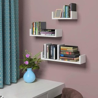 BAKAJI  Σετ 3 Μοντέρνα Ράφια Τοίχου Σχεδιασμού με Άκρα Ράφι Ξύλινο ...