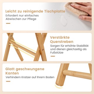 Costway Σετ 2 Πτυσσόμενα Τραπεζάκια TV από Μπαμπού, Λευκό/Φυσικό, 6...