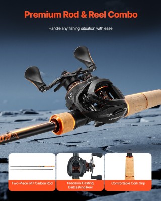 VEVOR Ράβδος & Μηχανισμός Ψαρέματος IM7 Carbon Fiber, Combo Casting...