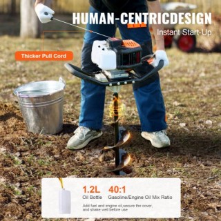 VEVOR  Τρυπάνι Γαιών Βενζίνης 52CC 1450W με 8 Μύτη & 1 Προέκταση RY...