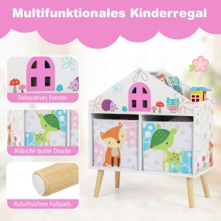 Costway  Παιδική Ραφιέρα Αποθήκευσης σε Σχήμα Σπιτιού με Ξύλινα Πόδ...