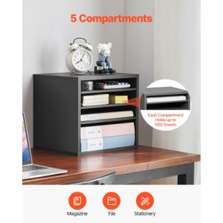 VEVOR Ξύλινος Οργανωτής Λογοτεχνίας με Ρυθμιζόμενα Ράφια Γκρι WJJEK...