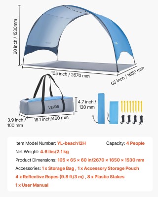 VEVOR Σκηνή Παραλίας για 4 Άτομα, Προστασία UPF 50+, Φορητή Αντηλια... VEVOR Σκηνή Παραλίας για 4 Άτομα, Προστασία UPF 50+, Φορητή Αντηλια...