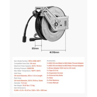 VEVOR Μηχανισμός Λάστιχου Πλυστικού Υψηλής Πίεσης, 19.8 μ x 6.4 mm ...