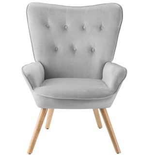 BAKAJI  Πολυθρόνα με Υποπόδιο Σαλονιού σε Γκρι Βελούδο Καρέκλα με Μ...