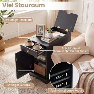 Costway Μαύρο Κομοδίνο με Σταθμό Φόρτισης, Ρυθμιζόμενο Ράφι, Ντουλά...