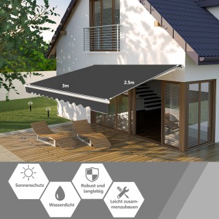 Costway Γκρι Αλουμινένια Επεκτεινόμενη Τέντα με Μανιβέλα 3x2,5m NP1...