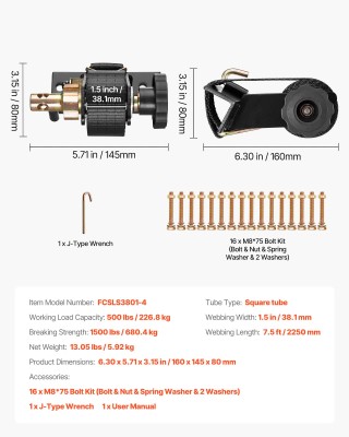 VEVOR Σετ Δέσιμο Σκάλας με Μαύρους Ιμάντες, 38mm x 2.25m, Διπλά J-Ά... VEVOR Σετ Δέσιμο Σκάλας με Μαύρους Ιμάντες, 38mm x 2.25m, Διπλά J-Ά...