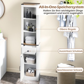 Costway Λευκή Λεπτή Ντουλάπα Μπάνιου με Συρτάρι & Ρυθμιζόμενο Ράφι ...