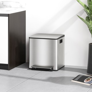 HOMCOM Κάδος Απορριμμάτων με 2 Διαμερίσματα 15L με Πεντάλ και Αθόρυ...