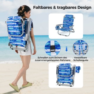 Costway Πτυσσόμενη Καρέκλα Παραλίας με Ρυθμιζόμενη Πλάτη – Μπλε Ρίγ...