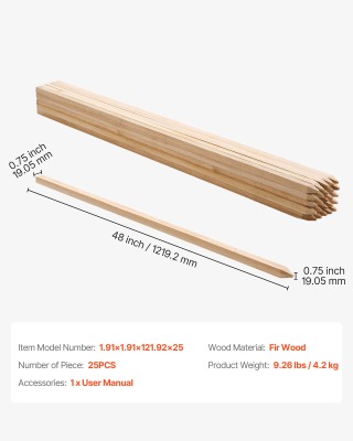 VEVOR Ξύλινοι Πάσσαλοι Κήπου 19,05×19,05×1219,2 mm (25 τεμ) WLMZ075...