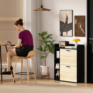 HOMCOM Λεπτή Παπουτσοθήκη με 2 Ανακλινόμενα Συρτάρια και 3 Ανοιχτού...