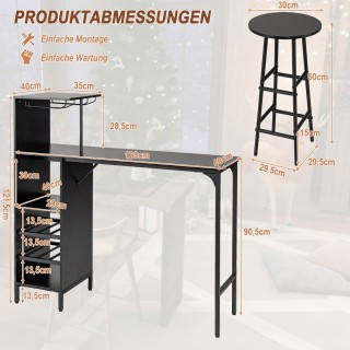 Costway Σετ τραπεζιού μπαρ με 2 σκαμπό για 2 άτομα, με πλαϊνό ράφι ...