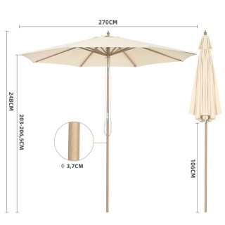 Costway Ξύλινη Ομπρέλα Κήπου 270cm, Ρυθμιζόμενη 30° σε Μπεζ Χρώμα N...