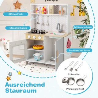 Costway Σετ Παιδικής Κουζίνας από Ξύλο με Φώτα και Ήχους για Δημιου...