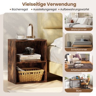 Costway Ξύλινο ανοιχτό ράφι βιβλιοθήκης 2 επιπέδων, ρουστίκ καφέ, 4...