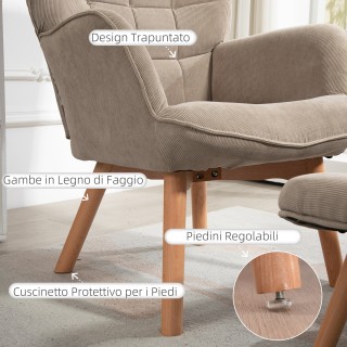 HOMCOM Σύγχρονη Πολυθρόνα με Υποπόδιο από Βελούδινο Υλικό, 72x80x10...