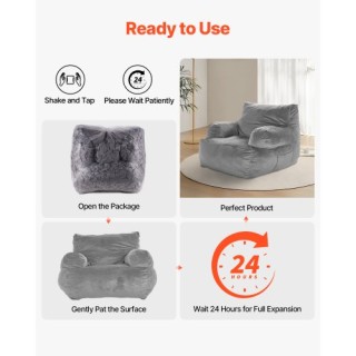 VEVOR Πολυθρόνα Bean Bag με Μπράτσα για Ενήλικες, Γκρι Βελούδο FSYX...