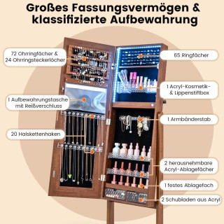 Costway  Ελεύθερη Κοσμηματοθήκη με Καθρέφτη και LED Φωτισμό - Ιδανι...