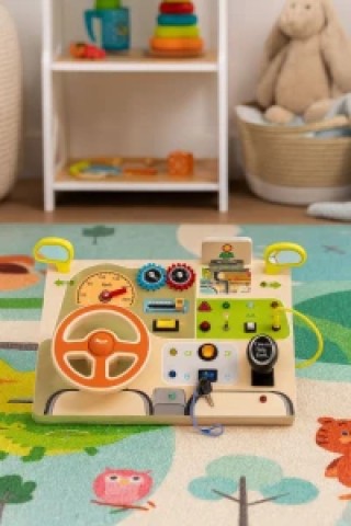 Ecotoys Ξύλινος Πίνακας με Τιμόνι Αυτοκινήτου 14 Στοιχείων LED Δημι...