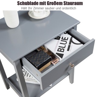 Costway Δίπατο Ξύλινο Γκρι Κομοδίνο με Συρτάρι HW65744GR