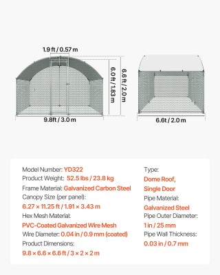 VEVOR Μεταλλικό Κοτέτσι 9.8x6.5x6.5ft με Κάλυμμα και Κλειδαριά Ασφα... VEVOR Μεταλλικό Κοτέτσι 9.8x6.5x6.5ft με Κάλυμμα και Κλειδαριά Ασφα...