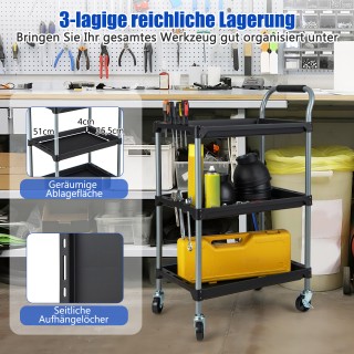 Costway Μαύρο Κινητό Εργαλειοφόρο με 3 Επίπεδα και Ρόδες 64x40x102 ...