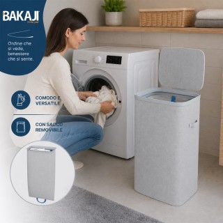 BAKAJI Καλάθι Απλύτων Γκρι 105L με Αφαιρούμενο Σάκο 42x32x67cm 0200...