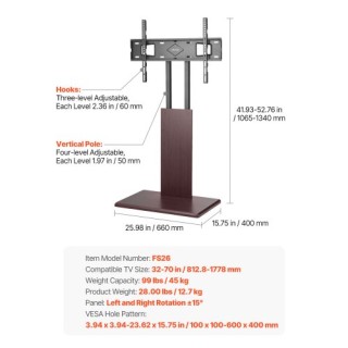 VEVOR Περιστρεφόμενη Βάση Τηλεόρασης για Οθόνες 32-70 ιντσών έως 45... VEVOR Περιστρεφόμενη Βάση Τηλεόρασης για Οθόνες 32-70 ιντσών έως 45...