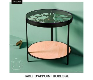 Ostaria Τραπέζι Μέταλλο Γυαλί Ξύλο Ρολόι Μαύρο 39x39x40 cm -35647 Ostaria Τραπέζι Μέταλλο Γυαλί Ξύλο Ρολόι Μαύρο 39x39x40 cm -35647