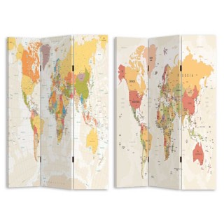 BAKAJI  Παραβάν 3 Πάνελ με Εκτύπωση Μπρος-Πίσω Υδρόγειος Χάρτης Δια...