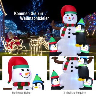 Costway Φουσκωτός Χιονάνθρωπος 180εκ με Πιγκουίνους και LED χριστου...
