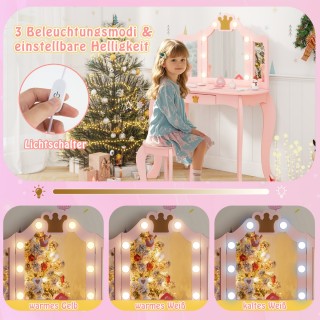 Costway  Παιδικό Τραπέζι Μακιγιάζ με Φωτισμό και Τριπλό Αναδιπλούμε...