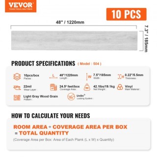 Πλακάκια Βινυλίου VEVOR 1220x185mm, 10τμχ, 5.5mm, Ανοιχτό Γκρι Ξύλο... Πλακάκια Βινυλίου VEVOR 1220x185mm, 10τμχ, 5.5mm, Ανοιχτό Γκρι Ξύλο...