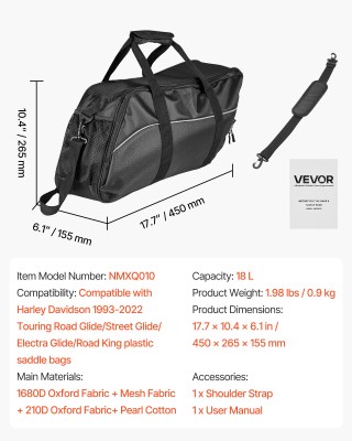 VEVOR Σακίδιο Εσωτερικού Σαμαριού Μοτοσυκλέτας 18L - 17.7 x 10.4 x ...