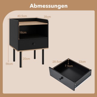 Costway Σετ 2 Μαύρα Κομοδίνα με Συρτάρι και Ανοιχτό Ράφι, Μοντέρνο ...