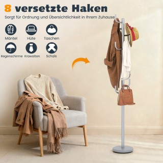 Costway Μοντέρνο Ασημί Κρεμάστρα Κάκτος 175 εκ. με 8 Γάντζους και Β...